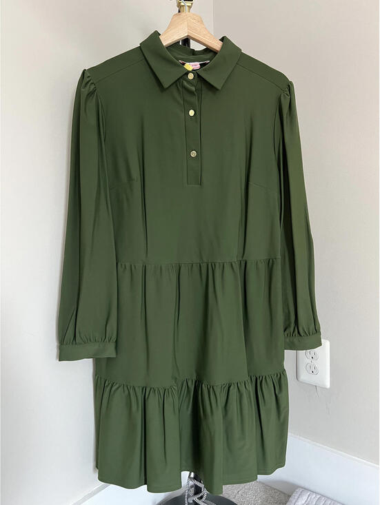 jude connally Dresses & Skirts - Jude Connally Olive Green Tiered Shirt Dress - Made in USA